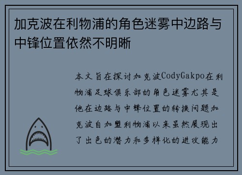 加克波在利物浦的角色迷雾中边路与中锋位置依然不明晰 加克波在利物浦的角色迷雾中边路与中锋位置依然不明晰